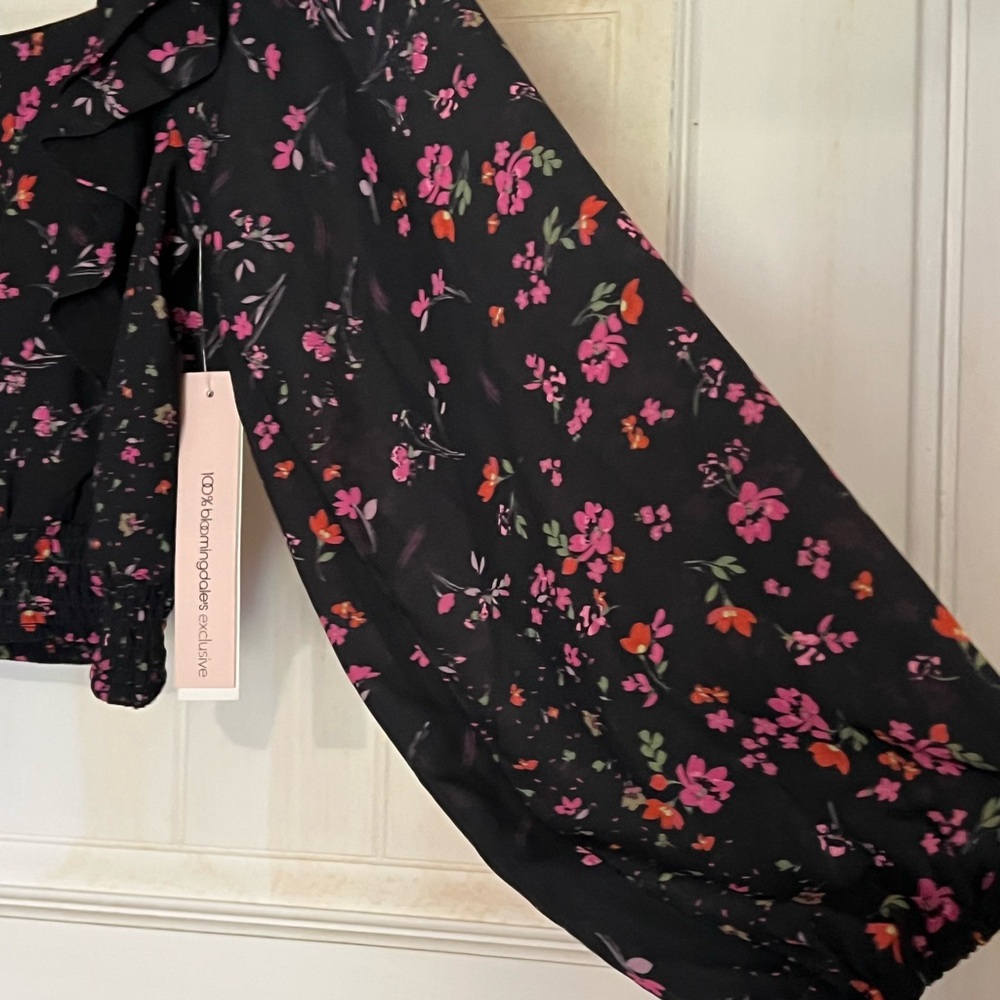 Bloomingdale's Black Floral Blouse with Ruffles - Picture 5 of 5